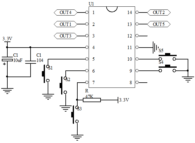 5路觸發(fā)開關(guān)芯片