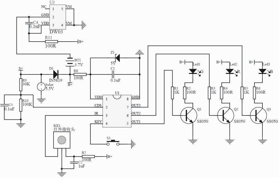 RGB調(diào)光芯片電路